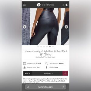 NWT Lululemon Align High-Rise Ribbed Pant 28" *Shine